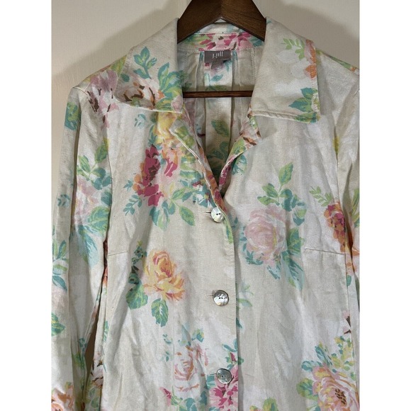 J Jill Women’s Floral Linen Blend Button Up Jacket Long Sleeve Size Large - Picture 2 of 11